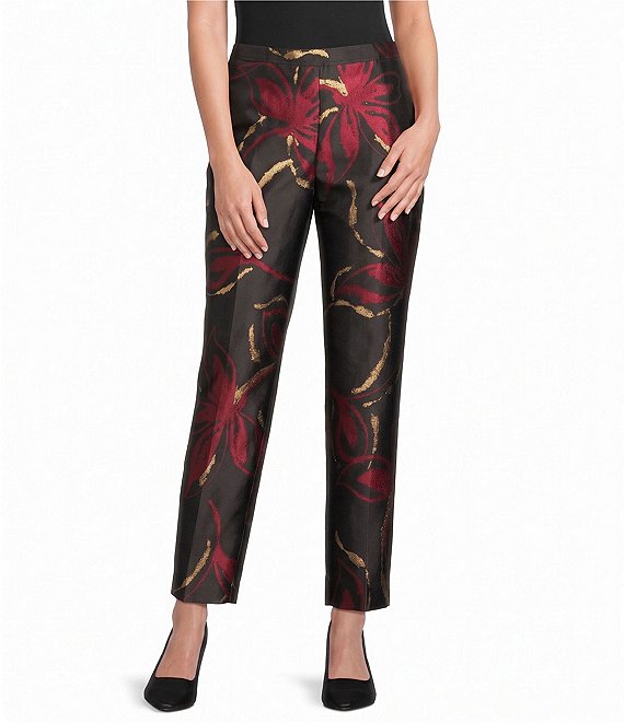 Anne Klein Printed Twill Jacquard Straight Leg Ankle Pants