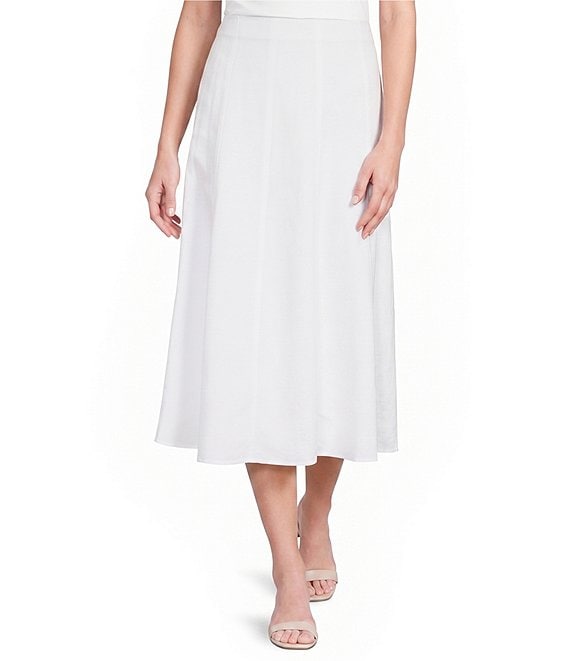 Anne Klein Pull On Paneled A Line Midi Linen Skirt