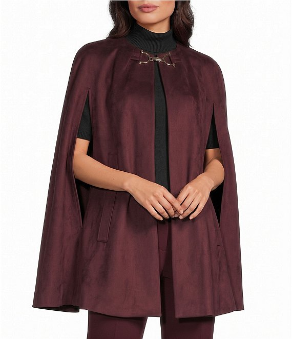 Anne Klein Scuba Suede Horse Bit Cape Jacket