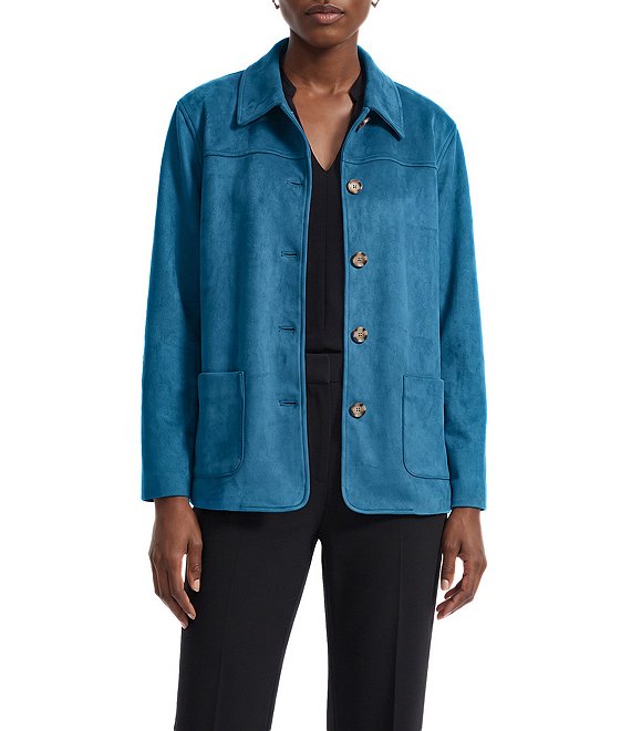 Anne Klein Scuba Suede Point Collar Patch Pocket Button Front Shacket