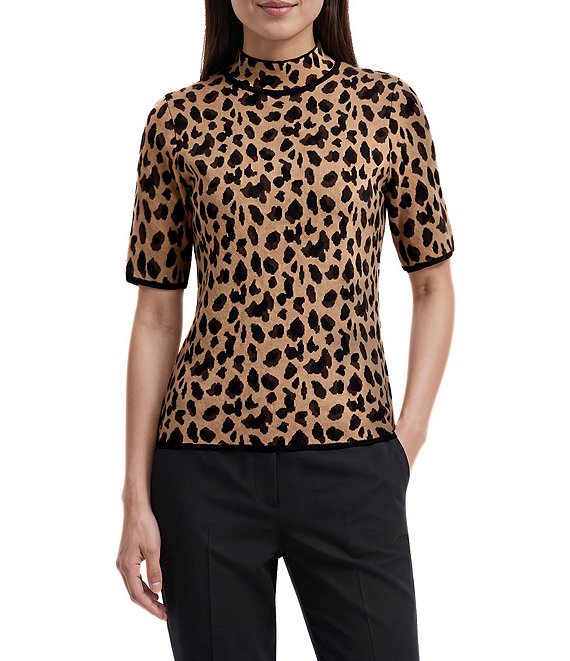Anne Klein Short Sleeve Jacquard Pullover Top