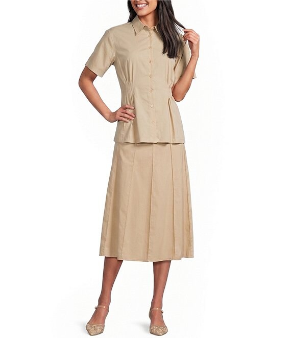 Anne Klein Short Sleeve Poplin Button Front Coordinating Blouse