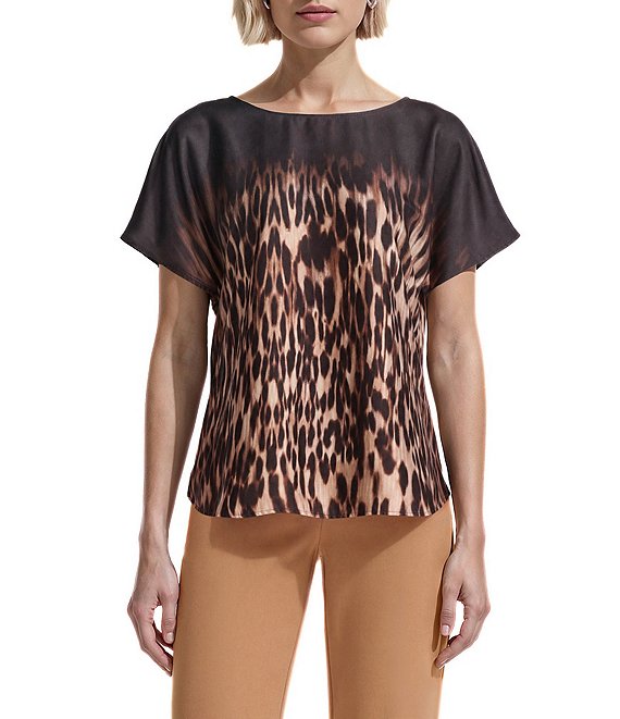 Anne Klein Short Sleeve Satin Animal Print Blouse