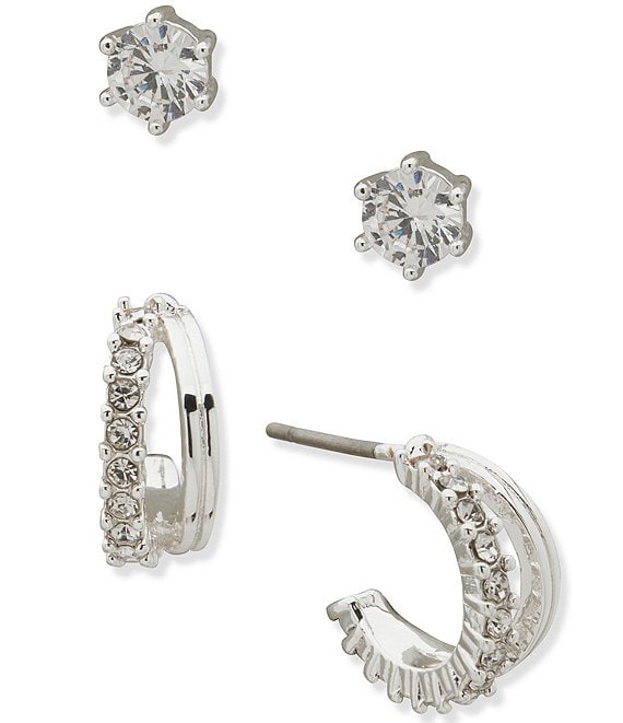 Anne Klein Silver Tone Bright Round Earring Set