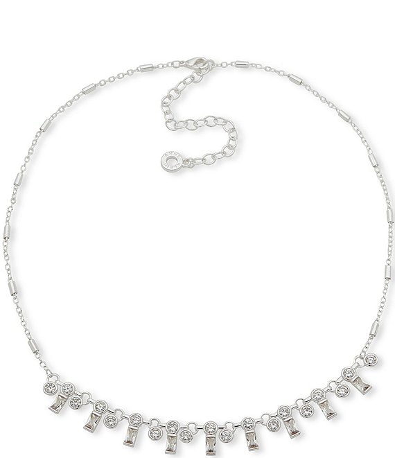 Anne Klein Silver Tone Crystal Frontal Collar Necklace | Dillard's
