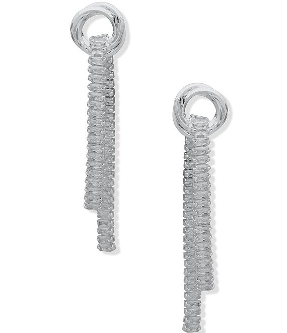 Anne Klein Silver Tone CZ Linear Earrings | Dillard's