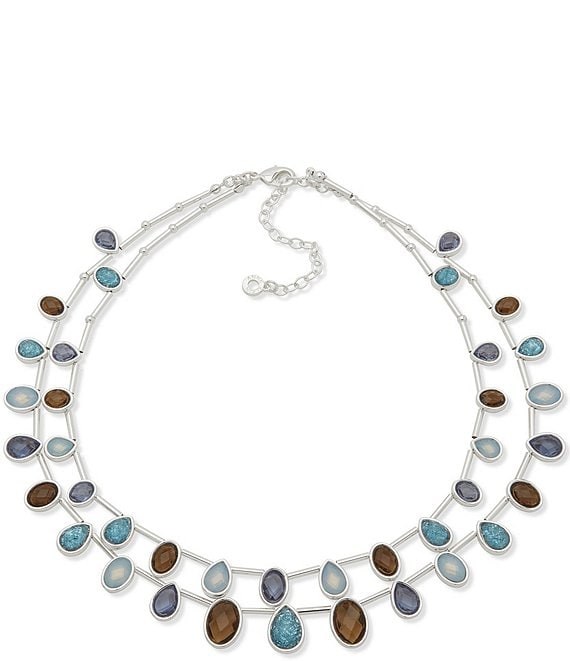 Anne Klein Nested Blue Stone Short Multi Strand Necklace