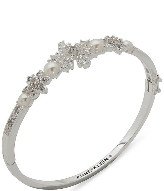 Anne Klein Silver Tone Pearl Snowflake Bangle Bracelet