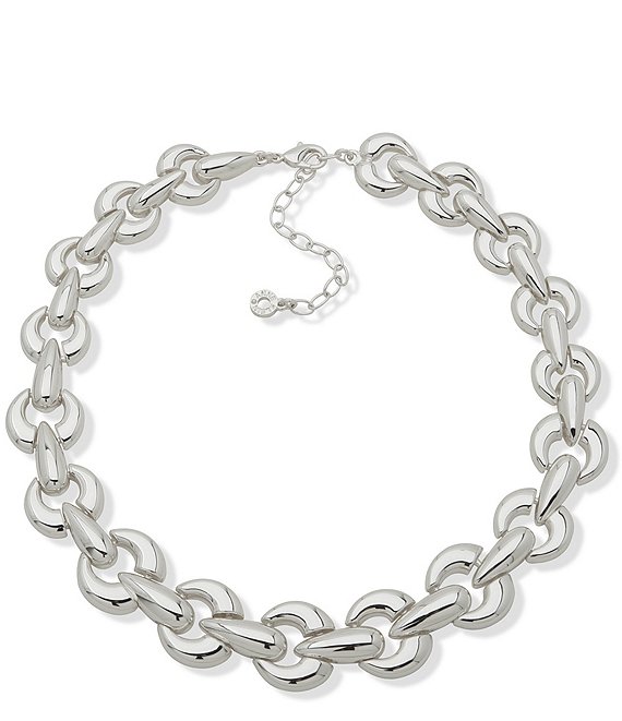 Anne Klein Silver Tone Puffy Interlinking Collar Necklace