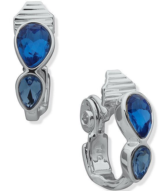 Anne Klein Silver Tone Sapphire Teardrop Clip Stud Earrings