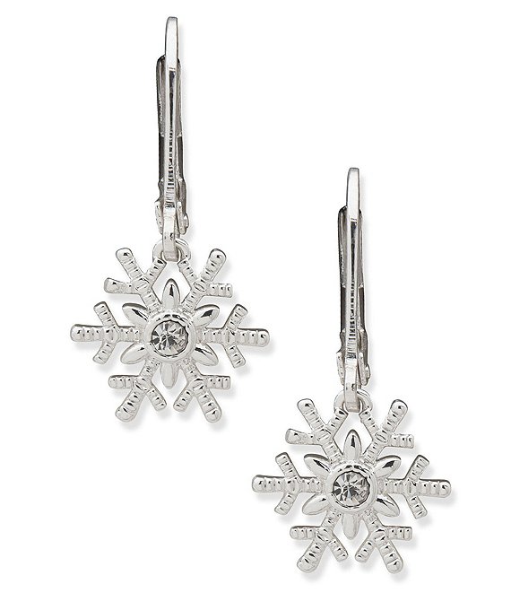 Anne Klein Silver Tone Snowflake Motif Drop Earrings