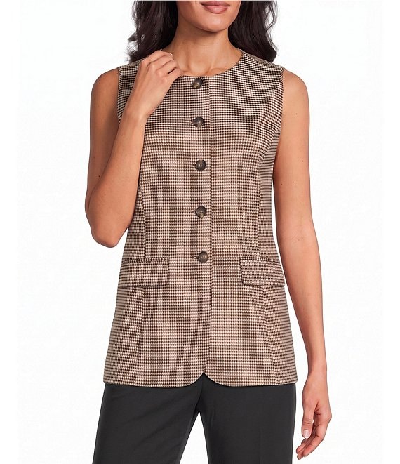 Anne Klein Sleeveless Plaid Button Front Coordinating Vest