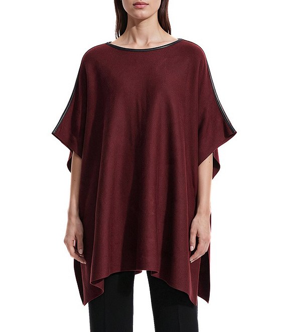 Anne Klein Solid Leather Trim Cape