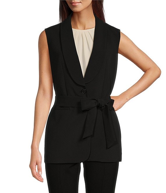 Anne Klein Stretch Shawl Collar Tie Front Vest