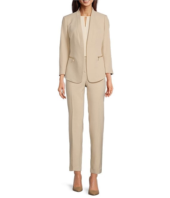 Anne Klein Stretch Zip Pocket Wrist Length Sleeve Blazer Jacket ...