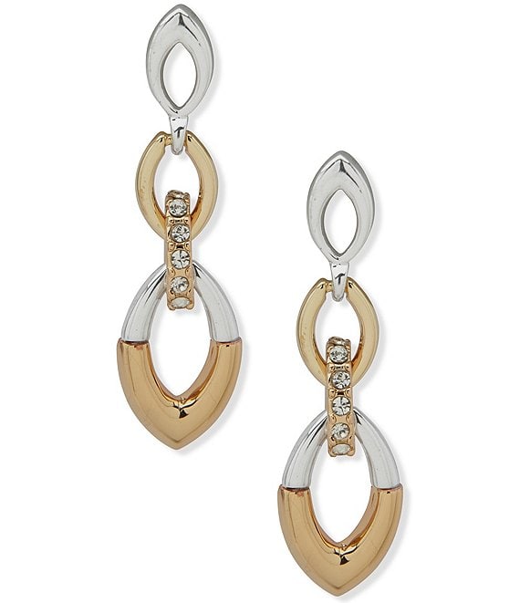 Anne Klein Two Tone Crystal Linked Linear Earrings