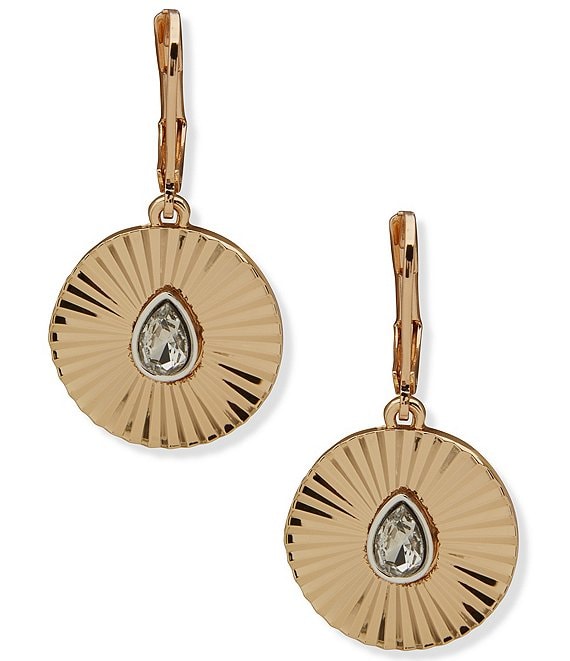 Anne Klein Two Tone Radial Texture Stone Drop Earrings