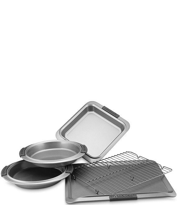 Color:Grey - Image 1 - Advanced Nonstick 5-Piece Bakeware Set with Silicone Grips