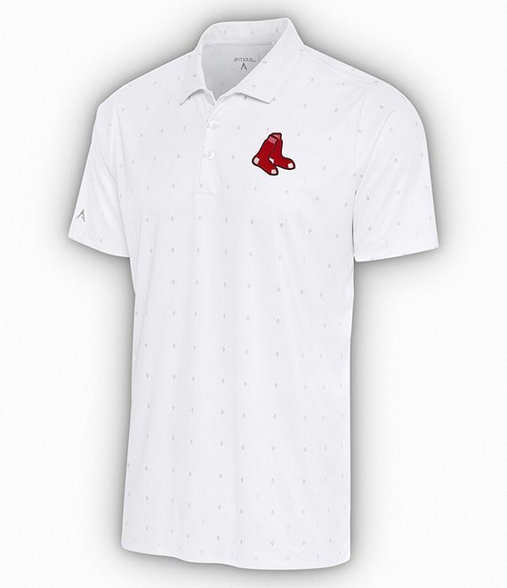 Color:Boston Red Sox Grey Heather - Image 1 - MLB American League 19th Hole Short Sleeve Polo Shirt