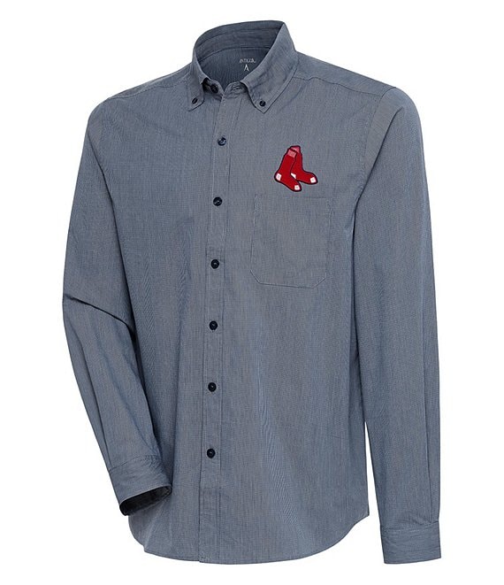 Color:Boston Red Sox Navy/White - Image 1 - MLB American League Compression Long Sleeve Woven Shirt