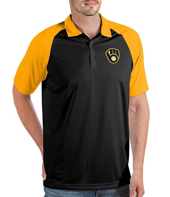 Color:Black/Gold - Image 1 - MLB Milwaukee Brewers Nova Short-Sleeve Colorblock Polo Shirt