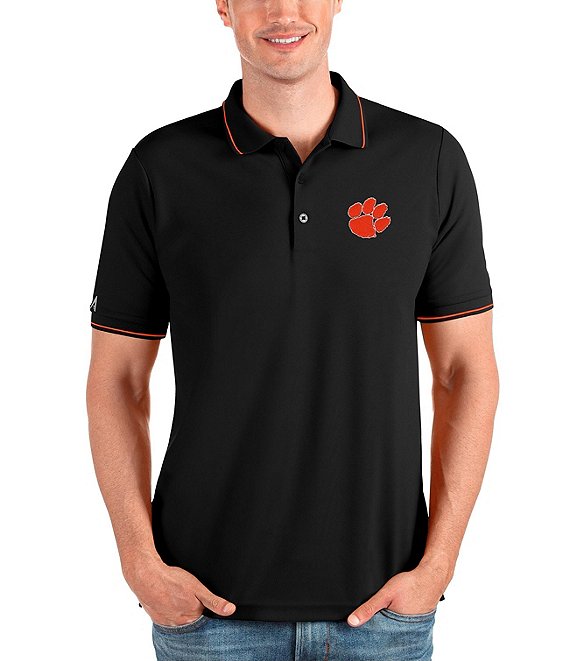 Color:Clemson Tigers Black/Mango - Image 1 - NCAA ACC Affluent Short-Sleeve Polo Shirt
