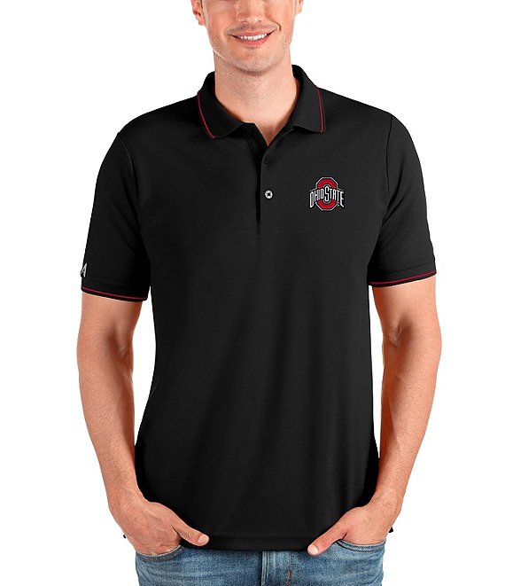 Color:Ohio State Buckeyes Black/Dark Red - Image 1 - NCAA Big 10 Affluent Short-Sleeve Polo Shirt