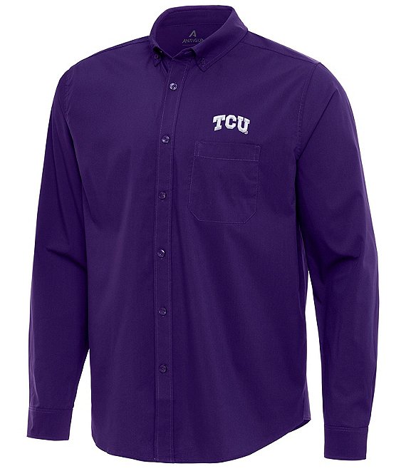 Antigua NCAA Big 12 Flight Long Sleeve Woven Shirt, TCU Horned Frogs Dark Purple - Image 1