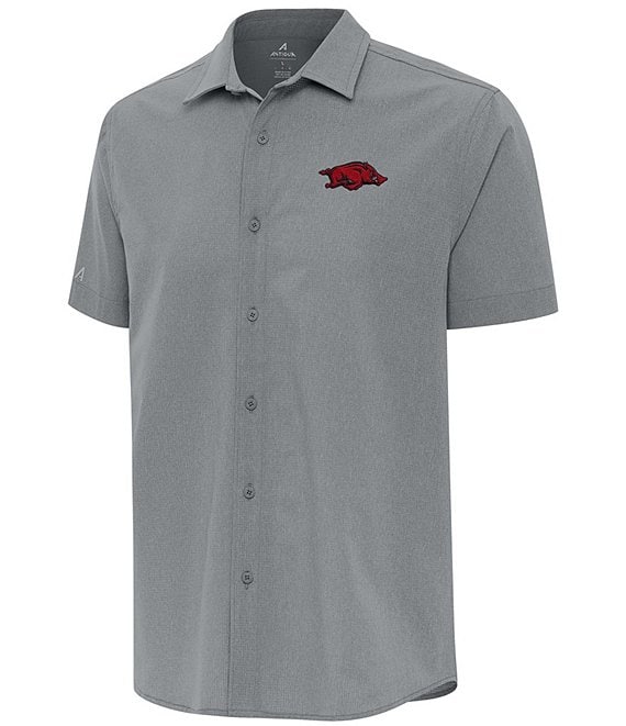 Antigua NCAA SEC Activate Short Sleeve Woven Shirt, Arkansas Razorbacks Skyscraper - Image 1