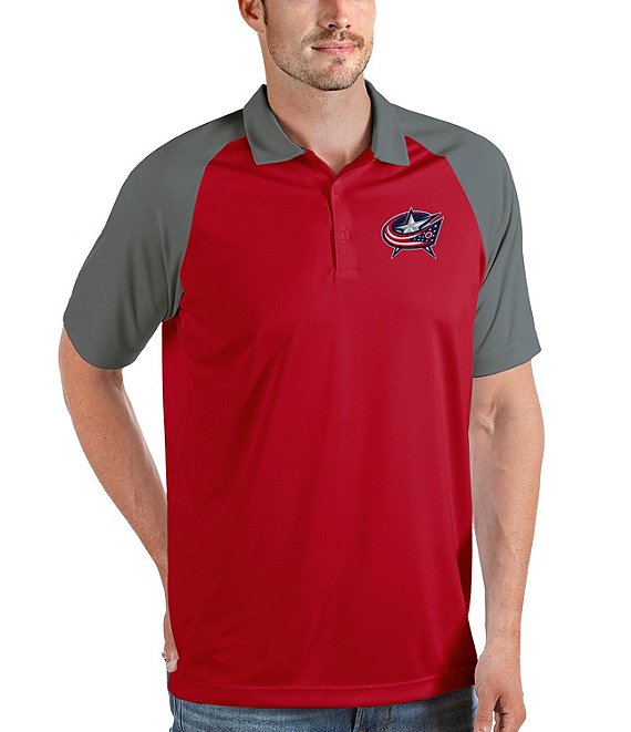 Color:Columbus Blue Jackets Dark Red/Steel - Image 1 - NHL Eastern Conference Nova Short-Sleeve Colorblock Polo Shirt