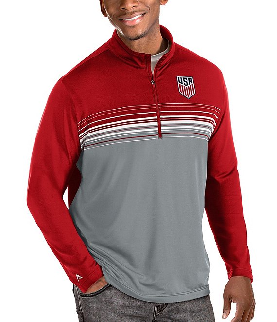 Color:Dark Red/White - Image 1 - USA Soccer Pace Quarter-Zip Pullover