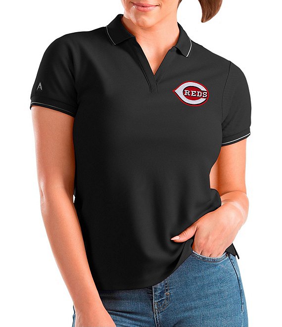 Color:Cincinnati Reds Black - Image 1 - Women's MLB National League Affluent Short-Sleeve Polo Shirt