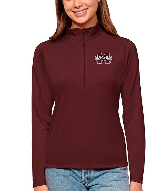 Color:Mississippi State Bulldogs Maroon - Image 1 - Women's NCAA SEC Tribute Quarter Zip Pullover