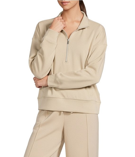 Antonio Melani Active Coordinating Half Zip Knit Sweatshirt, Sand - Image 1