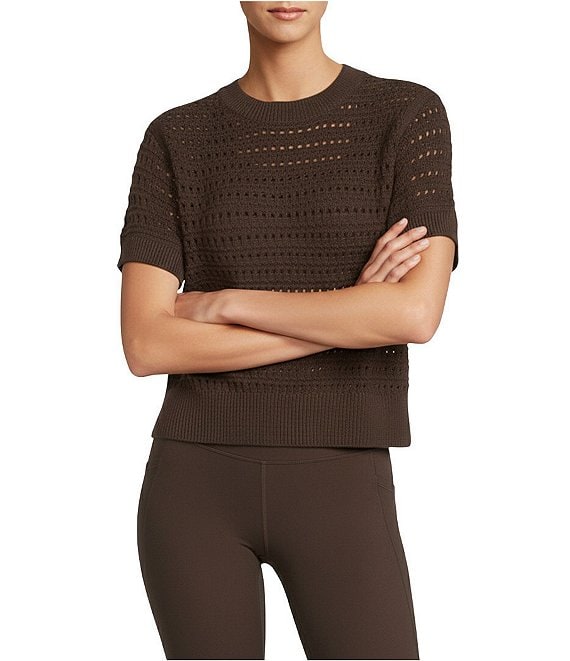 Antonio Melani Active Knit Crew Neck Short Sleeve Pullover, Chocolate - Image 1