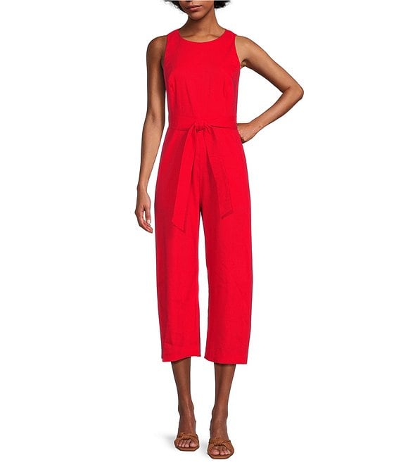 Color:Chili Red - Image 1 - Adelaide Linen Jumpsuit