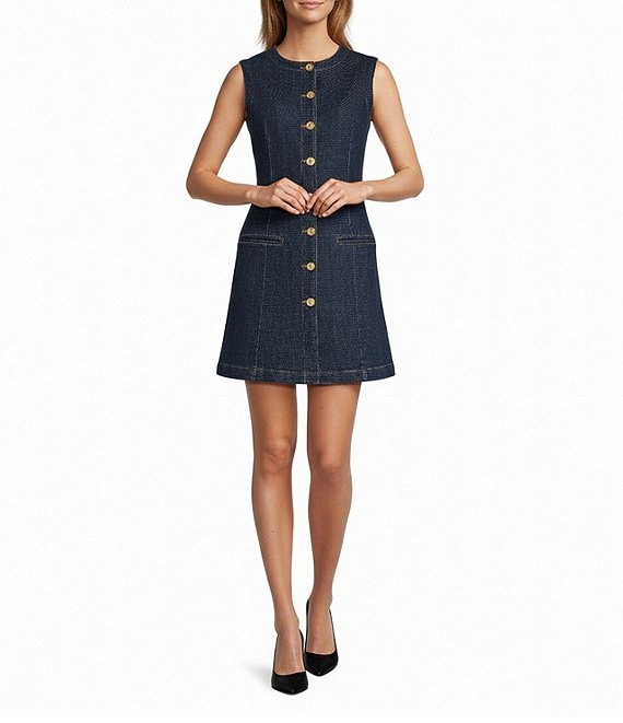 Antonio Melani Anaya Sleeveless Button Front Denim Dress, Dark Wash - Image 1