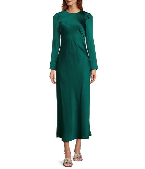 Antonio Melani Asher Satin Crew Neck Long Sleeve Maxi Dress Dillard s