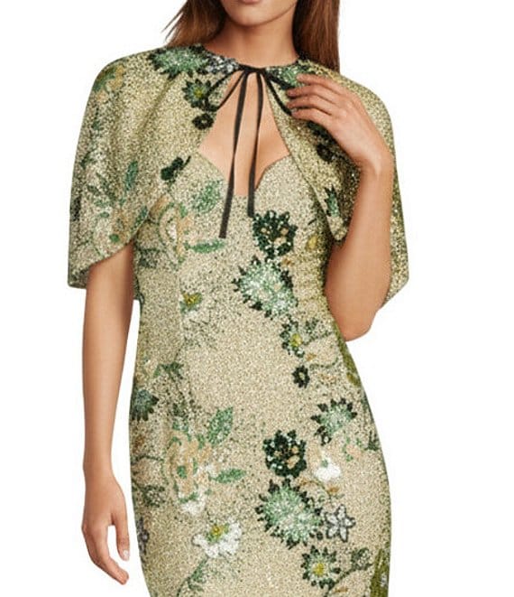 Antonio Melani Ashlyn Metallic Sequin Floral Cape, Gold - Image 1