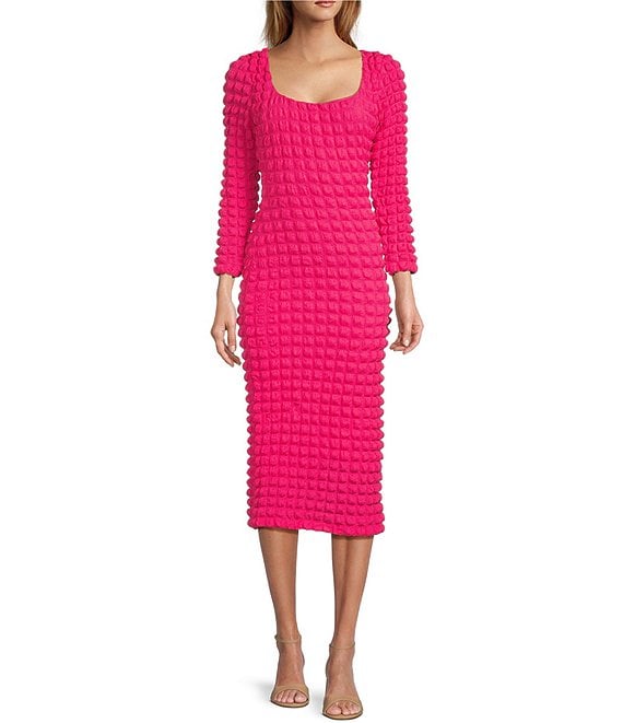 Antonio Melani Bubble Smocked Knit Square Neck Long Sleeve Lucie Midi Bodycon Dress Dillard s