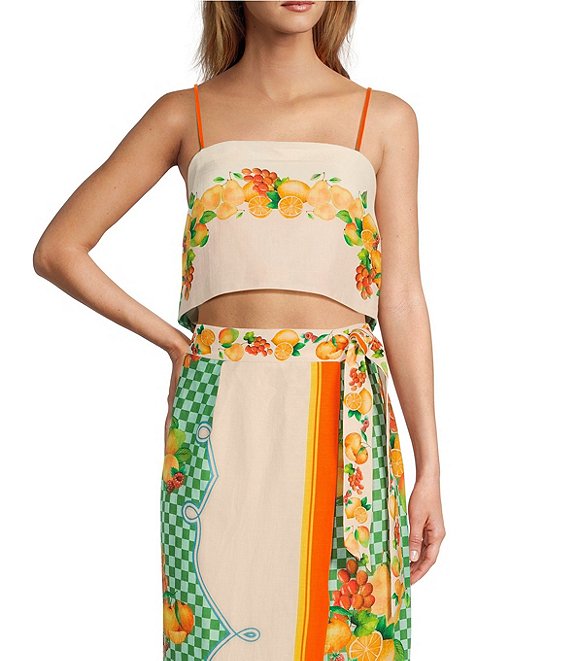 Antonio Melani Coordinating Callista Linen Blend Fruit Printed Square Neck Sleeveless Blouse, Multi Fruit - Image 1
