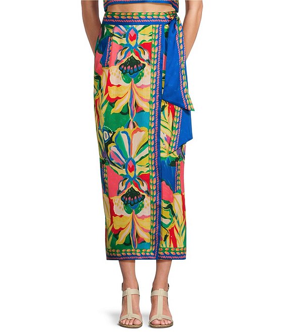 Antonio Melani Clio Floral Printed Satin Coordinating Wrap Midi Skirt ...