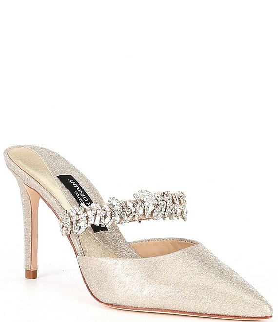 Color:Soft Gold - Image 1 - Collection Nova Jeweled Fabric Mules