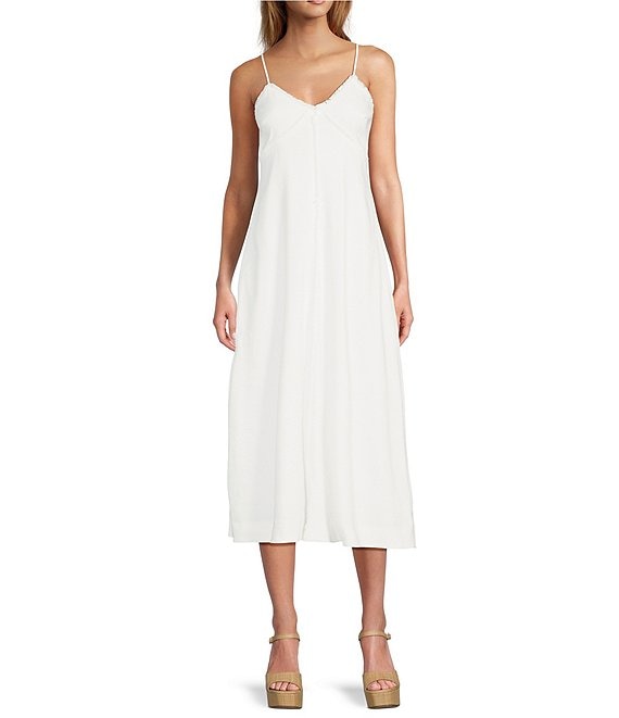 Antonio Melani Cooper Linen Blend V-Neck Sleeveless A-Line Midi Dress ...