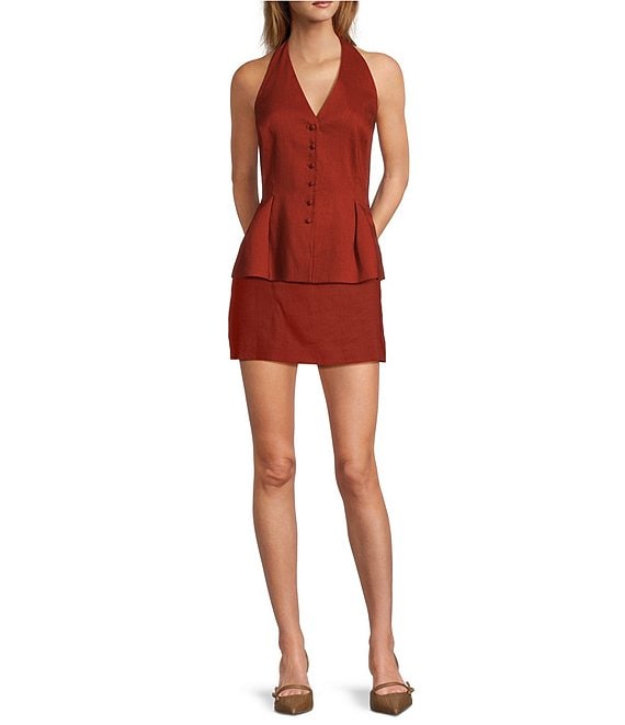 Antonio Melani Danielle Stretch Button Front Sleeveless Halter V-Neckline Peplum Coordinating Vest