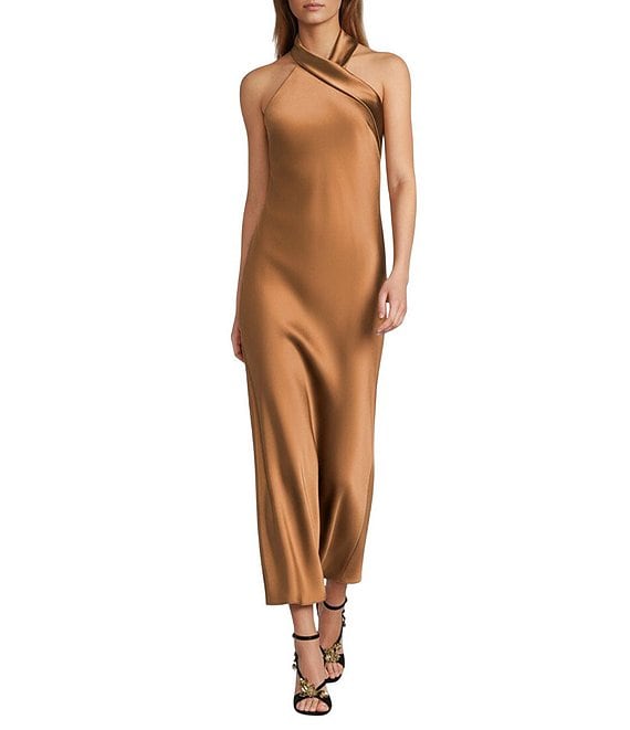 Antonio Melani Darah Satin Halter Neck Sleeveless Midi Dress