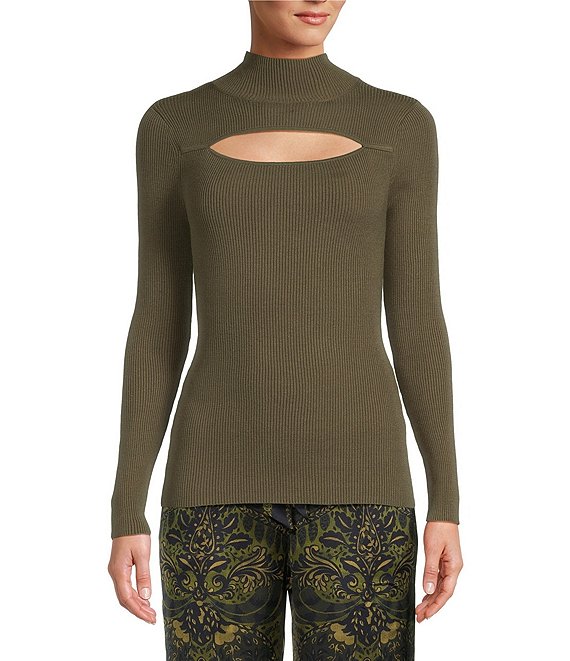 Color:Kalamata - Image 1 - Desma Cut-Out Mock Neck Sweater