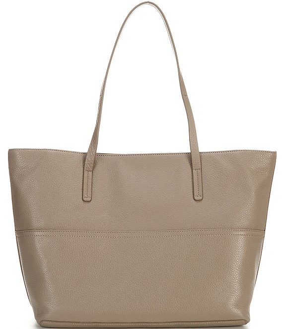 Color:Tan - Image 1 - East West Large Leather Tote Bag
