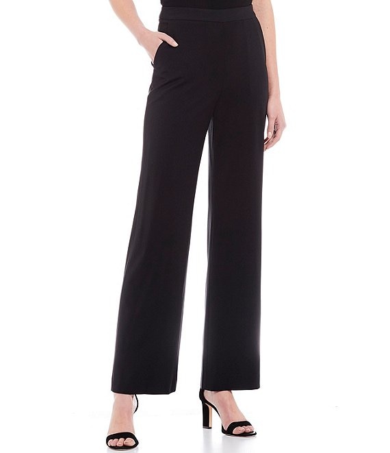 Color:Black - Image 1 - Emma Straight Leg Flat Front Wool Blend Pants