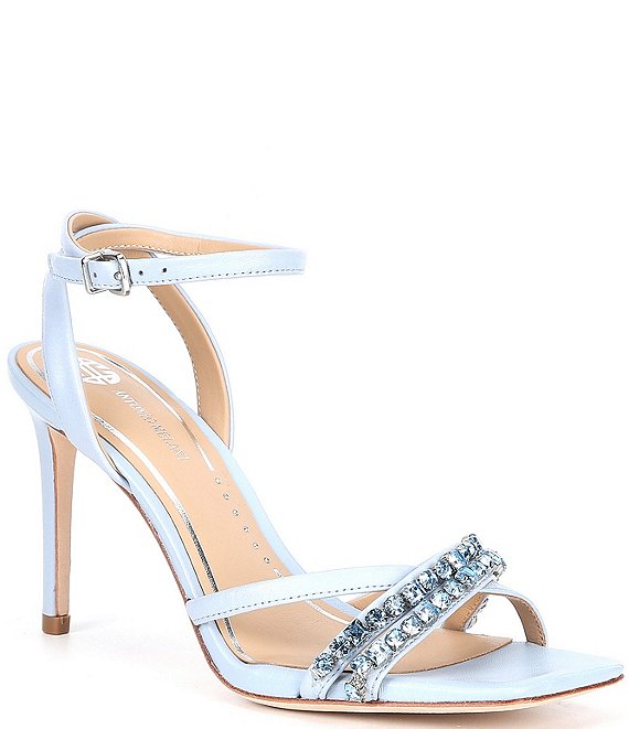 Color:Light Sky - Image 1 - Faithe Jewel Embellished Leather Square Toe Dress Sandals